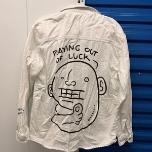 NWOT Zara white  Graphic denim Men's Shirt m size